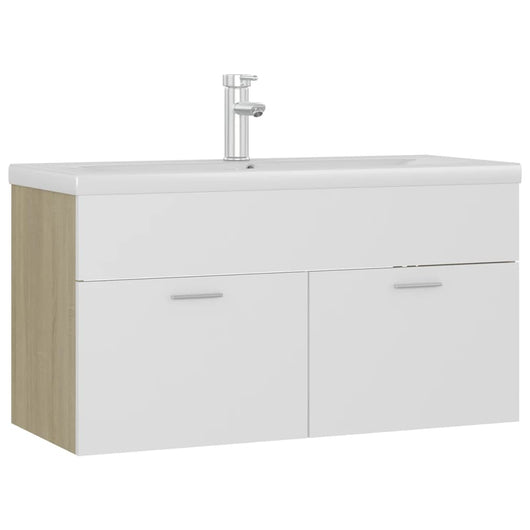 Mobile Lavabo-Armadietto da bagno Integrato Bianco Rovere Sonoma Legno Multistrato 877031