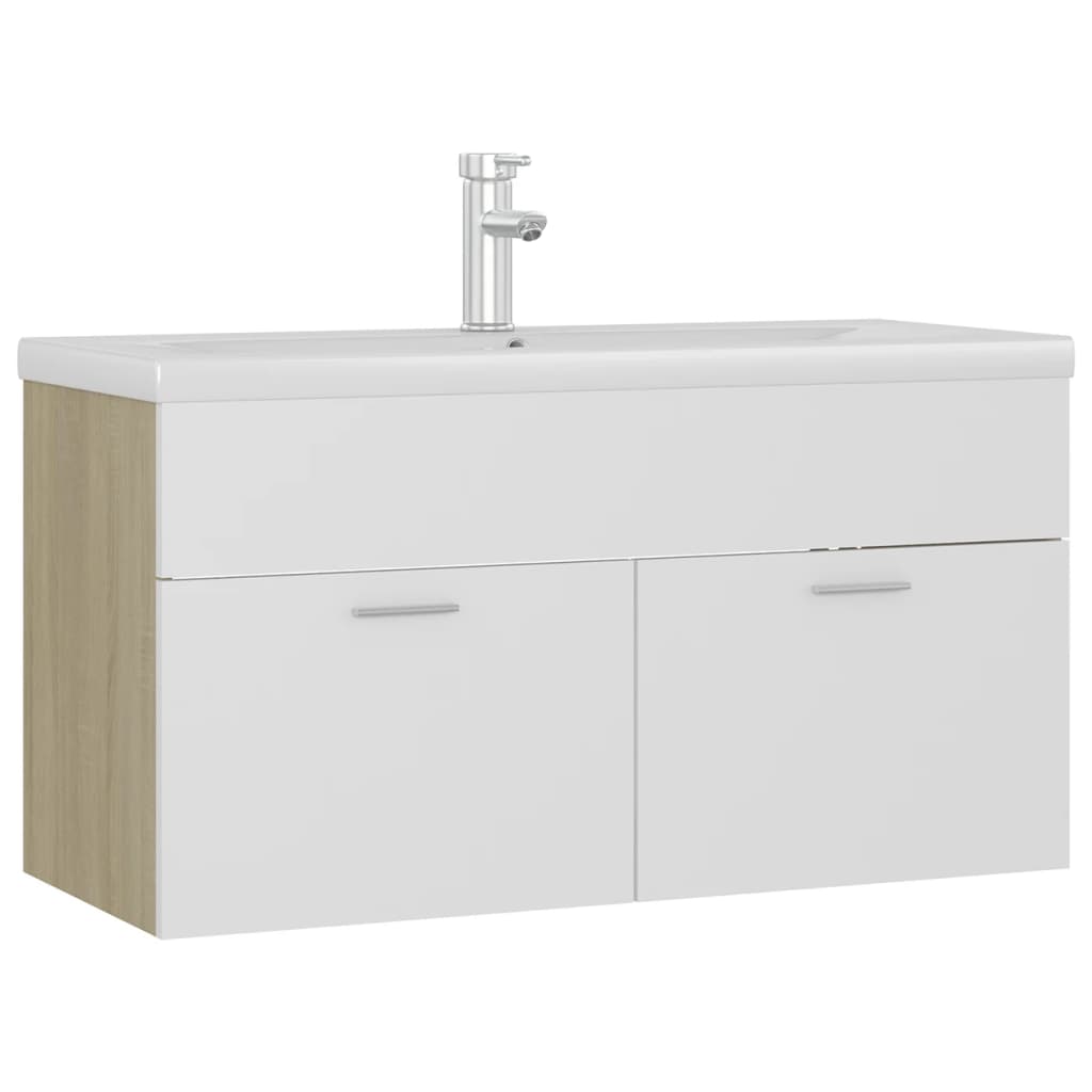 Mobile Lavabo Integrato Bianco Rovere Sonoma Legno Multistrato 3071293