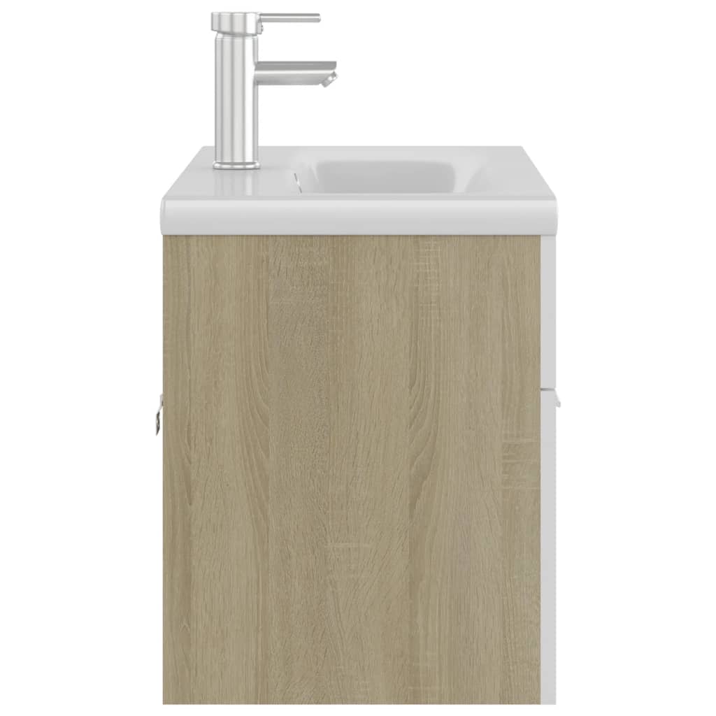 Mobile Lavabo Integrato Bianco Rovere Sonoma Legno Multistrato 3071293