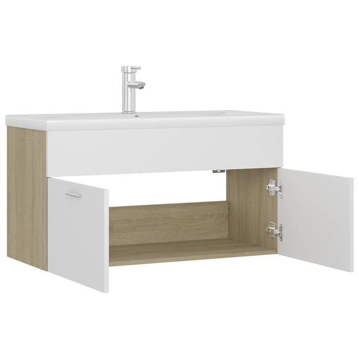 Mobile Lavabo Integrato Bianco Rovere Sonoma Legno Multistrato 3071293
