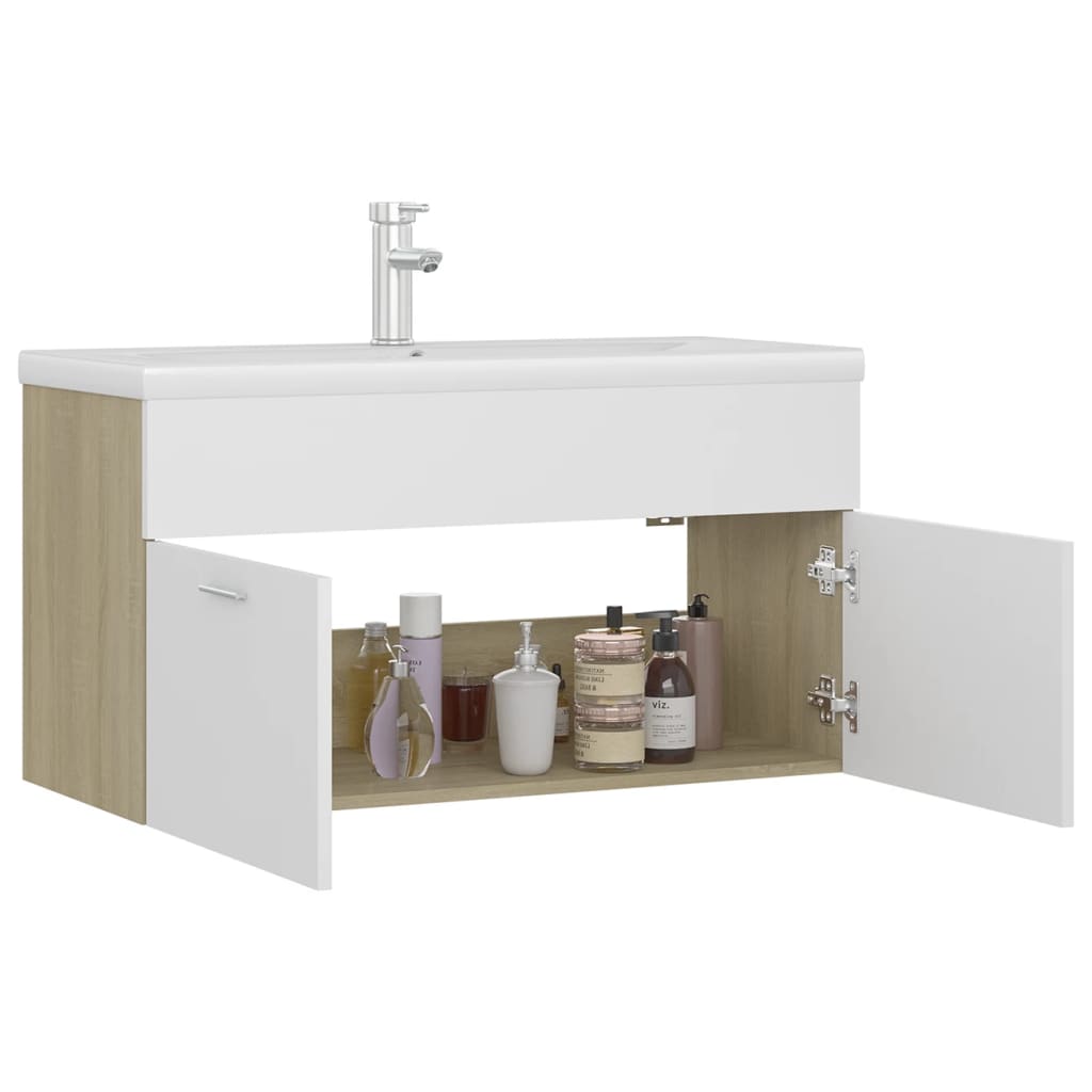 Mobile Lavabo Integrato Bianco Rovere Sonoma Legno Multistrato 3071293