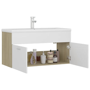 Mobile Lavabo Integrato Bianco Rovere Sonoma Legno Multistrato 3071293