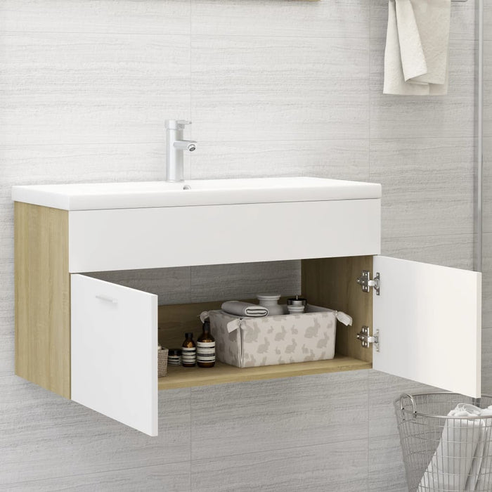 Mobile Lavabo Integrato Bianco Rovere Sonoma Legno Multistrato 3071293
