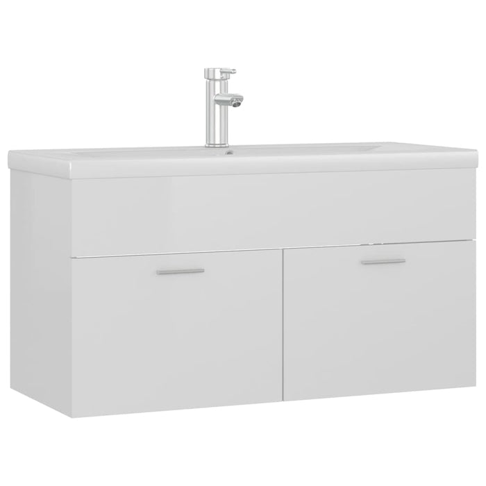 Mobile con Lavabo Integrat-Armadietto da Cucina-Lavandinoo Bianco Lucido in Legno Multistrato 522256