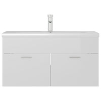 Mobile con Lavabo Integrato Bianco Lucido in Legno Multistrato 3071294