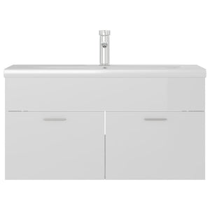 Mobile con Lavabo Integrat-Armadietto da Cucina-Lavandinoo Bianco Lucido in Legno Multistrato 522256