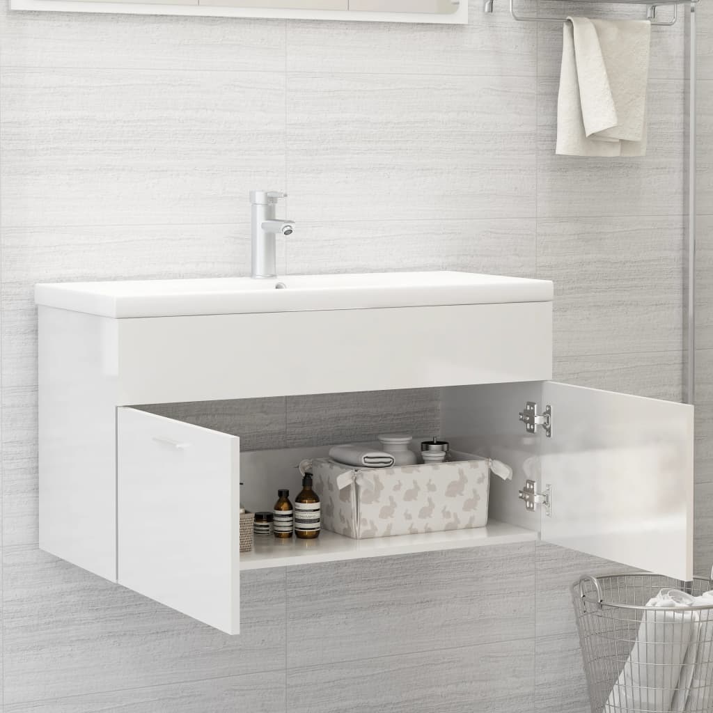 Mobile con Lavabo Integrato Bianco Lucido in Legno Multistrato 3071294