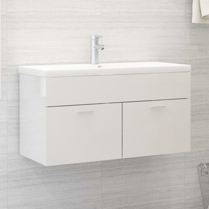 Mobile con Lavabo Integrat-Armadietto da Cucina-Lavandinoo Bianco Lucido in Legno Multistrato 522256