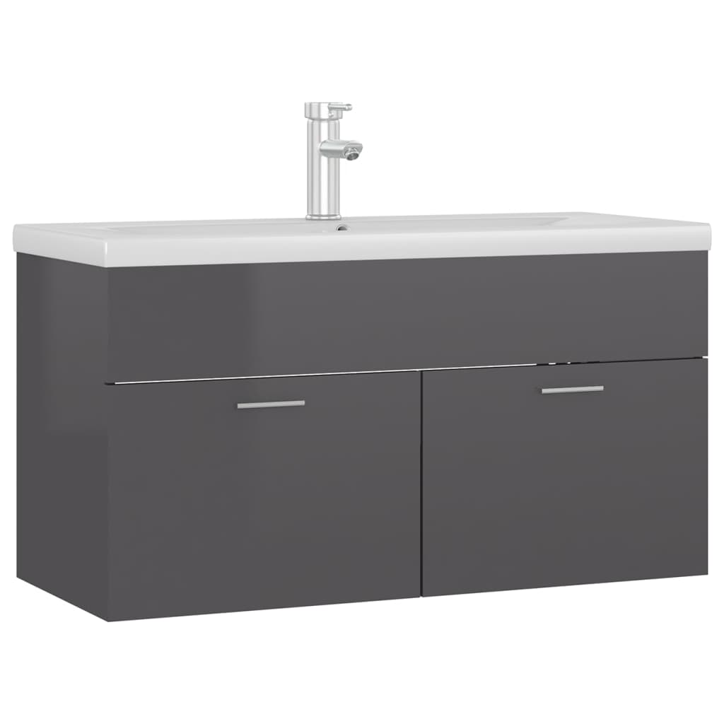 Mobile con Lavabo Integrat-Armadietto da Cucina-Lavandinoo Grigio Lucido in Legno Multistrato