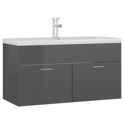 Mobile con Lavabo Integrat-Armadietto da Cucina-Lavandinoo Grigio Lucido in Legno Multistrato