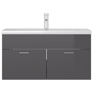 Mobile con Lavabo Integrat-Armadietto da Cucina-Lavandinoo Grigio Lucido in Legno Multistrato