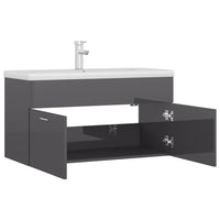 Mobile con Lavabo Integrato Grigio Lucido in Legno Multistrato 3071296