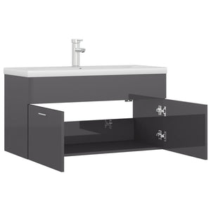 Mobile con Lavabo Integrato Grigio Lucido in Legno Multistrato 3071296