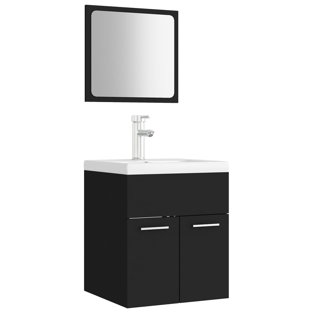 Set Mobili da Bagno Nero in Legno Multistrato