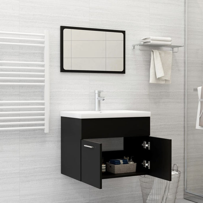 Set Mobili da Bagno Nero in Legno Multistrato