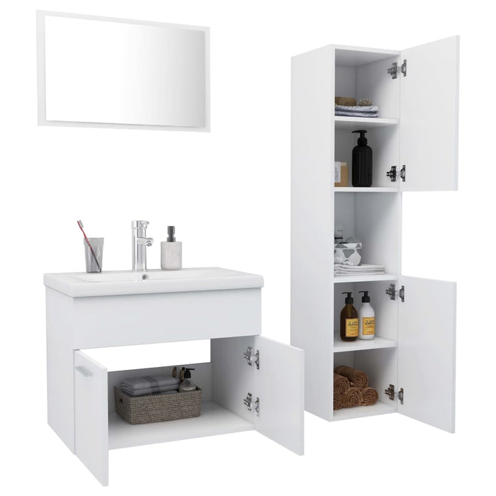 Set Mobili da Bagno Bianco in Legno Multistrato 3071405