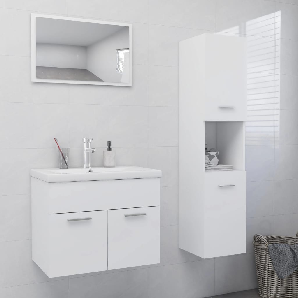 Set Mobili da Bagno Bianco in Legno Multistrato 3071405
