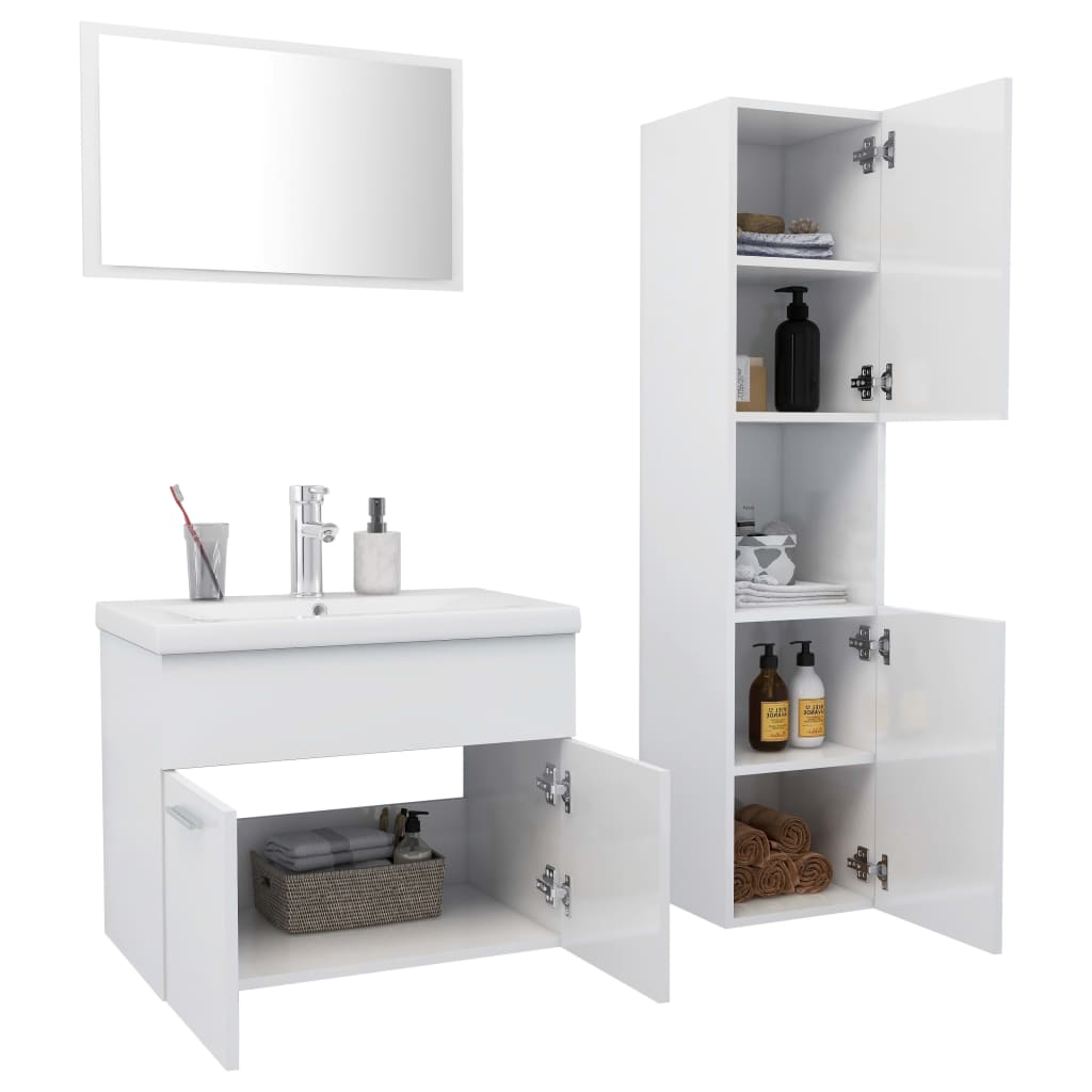 Set Mobili da Bagno Bianco Lucido in Legno Multistrato 3071411