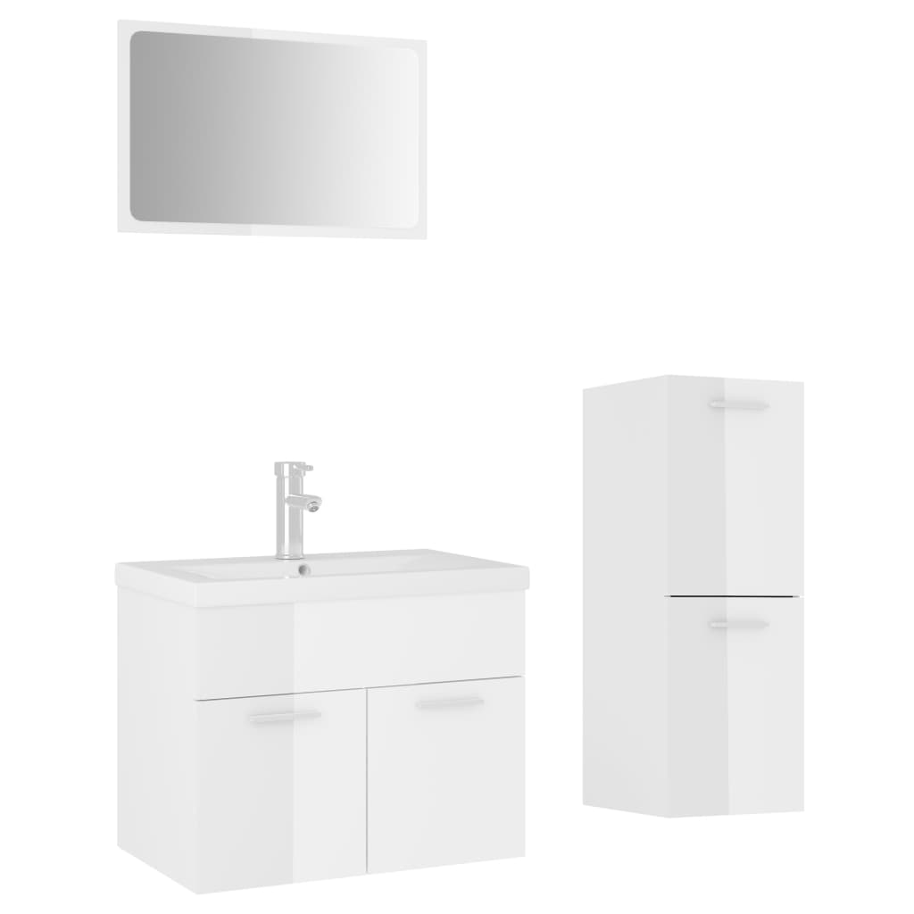 Set Mobili da Bagno Bianco Lucido in Legno Multistrato 3071456