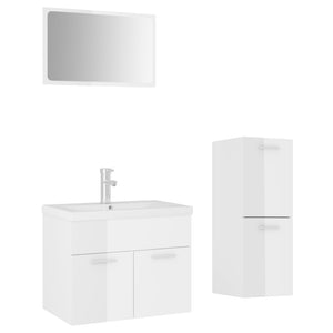 Set Mobili da Bagno Bianco Lucido in Legno Multistrato 3071456