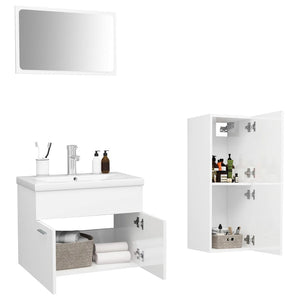 Set Mobili da Bagno Bianco Lucido in Legno Multistrato 3071456