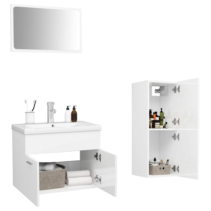 Set Mobili da Bagno Bianco Lucido in Legno Multistrato 3071456