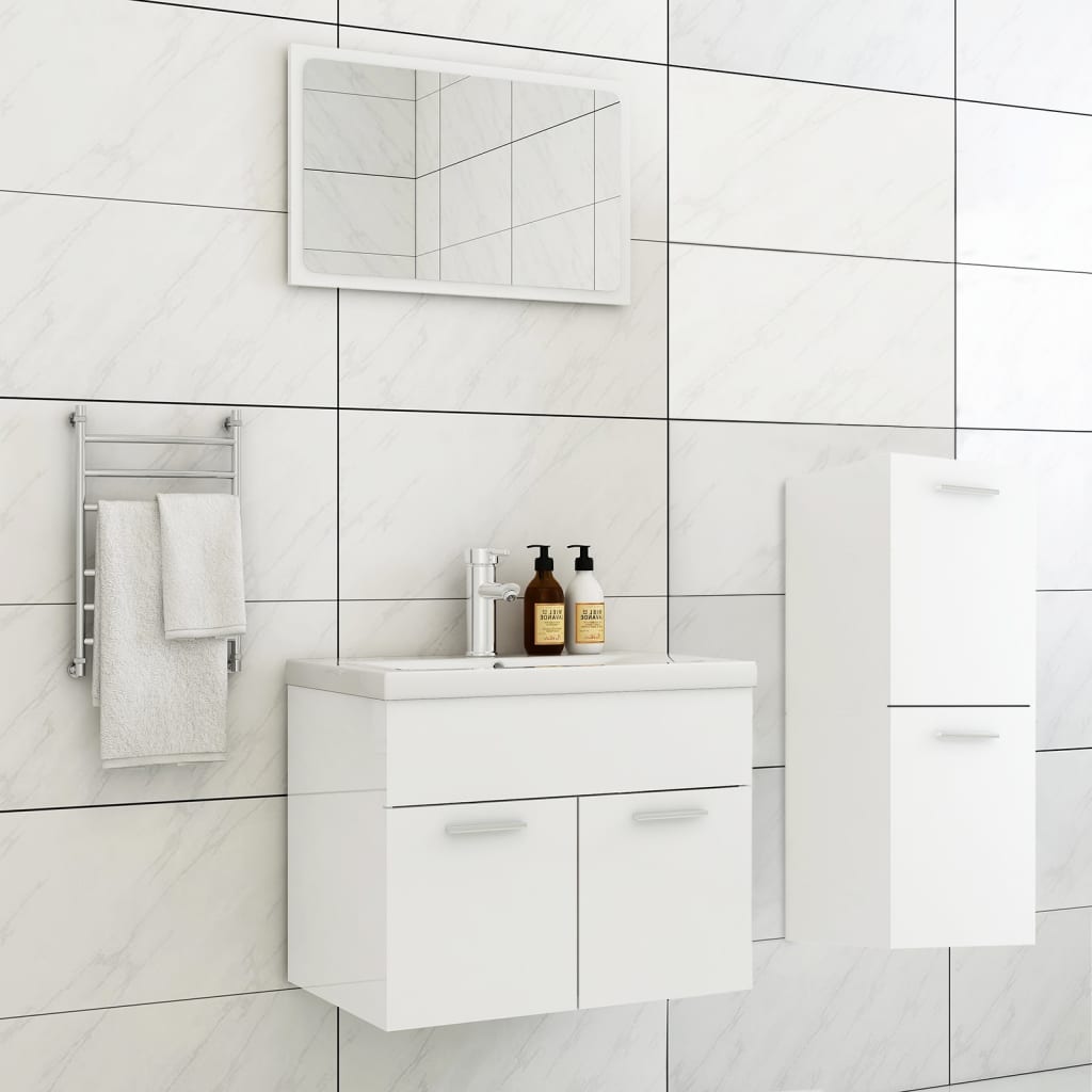 Set Mobili da Bagno Bianco Lucido in Legno Multistrato 3071456