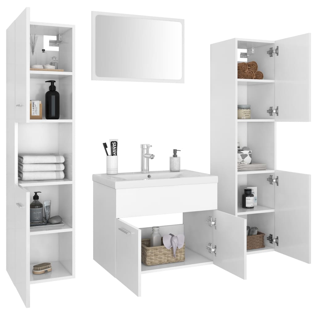 Set Mobili da Bagno Bianco in Legno Multistrato 3071495