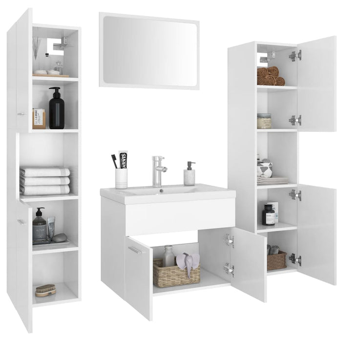 Set Mobili da Bagno Bianco in Legno Multistrato 3071495