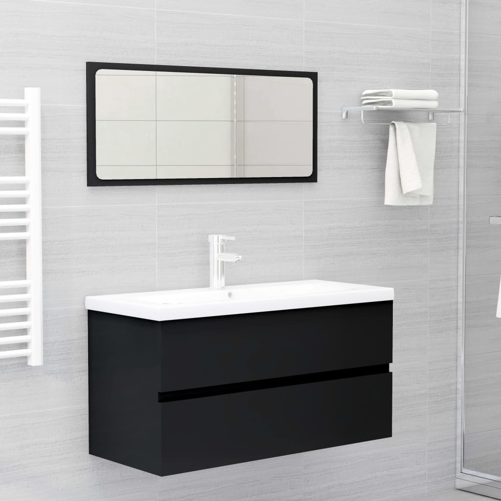 Mobile con Lavabo Integrato Nero in Legno Multistrato 3071559