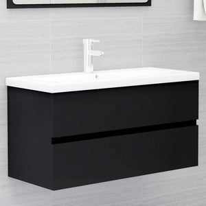 Mobile con Lavabo Integrat-Armadietto da Cucina-Lavandinoo Nero in Legno Multistrato 754618