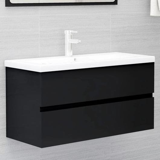 Mobile con Lavabo Integrat-Armadietto da Cucina-Lavandinoo Nero in Legno Multistrato 754618