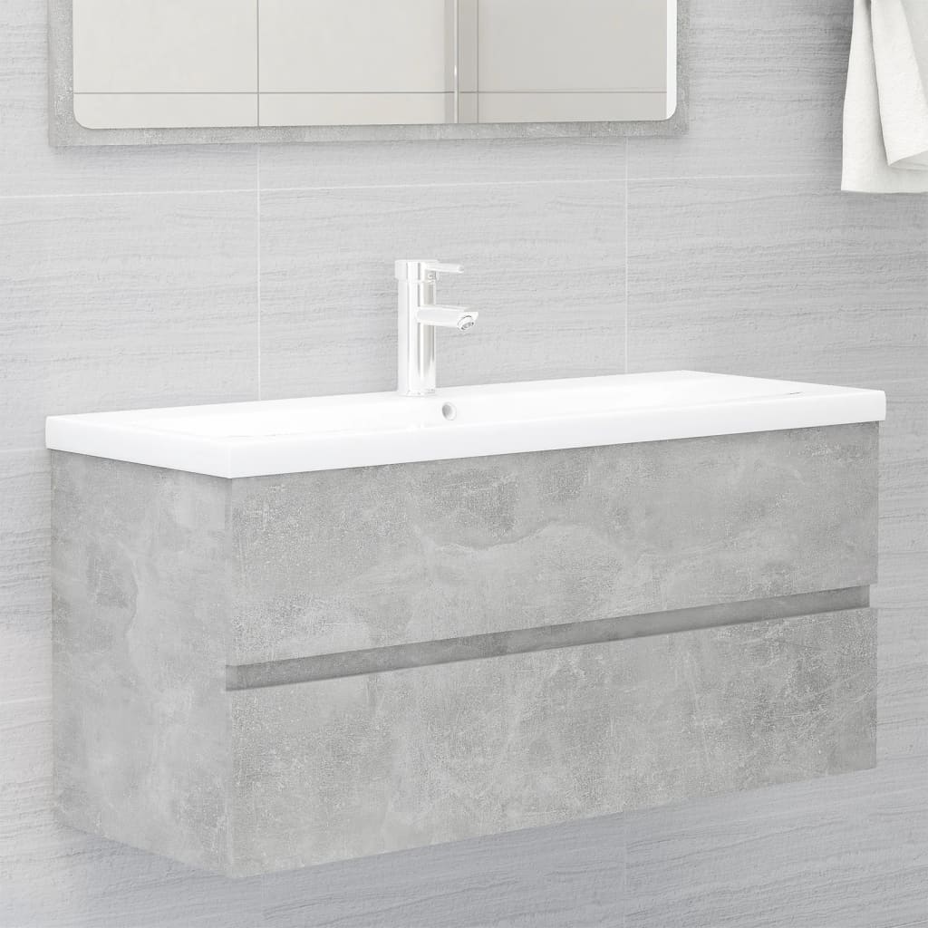 Mobile con Lavabo Integrat-Armadietto da Cucina-Lavandinoo Grigio Cemento in Legno Multistrato 619128