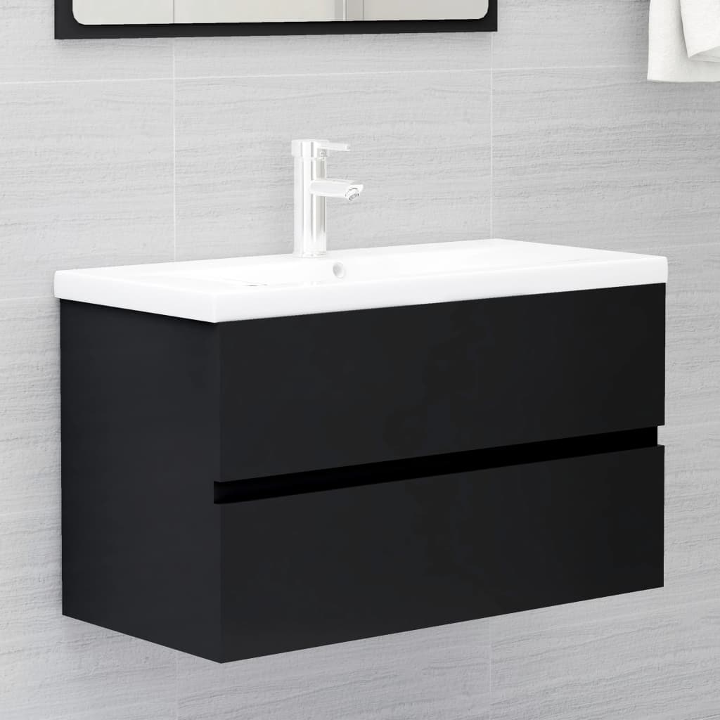 Set Mobili da Bagno Nero in Legno Multistrato 3071595
