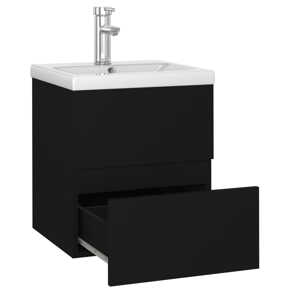 Mobile Bagno con Lavabo Integrato Nero in Legno Multistrato 3071622