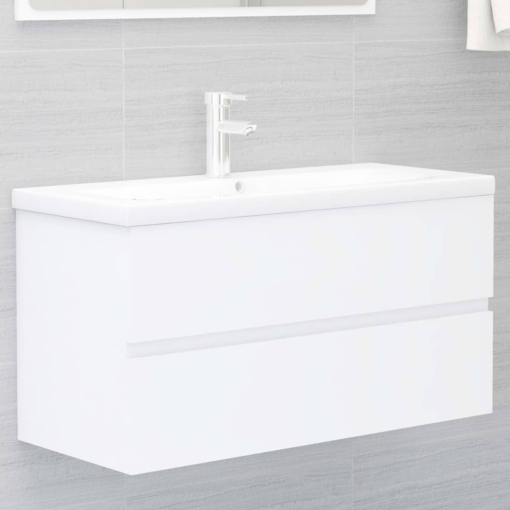 Mobile con Lavabo Integrat-Armadietto da Cucina-Lavandinoo Bianco in Legno Multistrato 377898