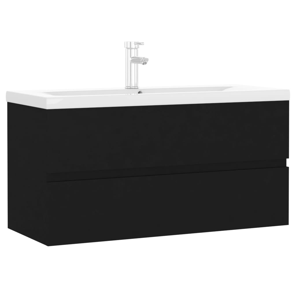 Mobile con Lavabo Integrato Nero in Legno Multistrato 3071649