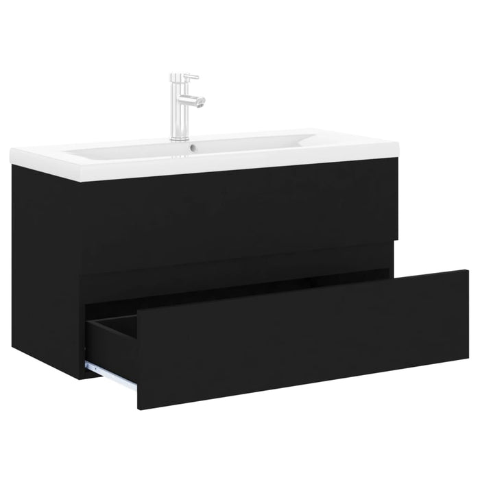 Mobile con Lavabo Integrat-Armadietto da Cucina-Lavandinoo Nero in Legno Multistrato 737062