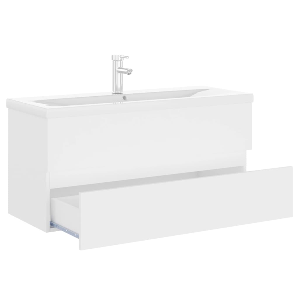 Mobile Bagno con Lavabo Integrato-Lavandino-Lavabo Bianco in Legno Multistrato 826591