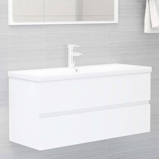 Mobile Bagno con Lavabo Integrato-Lavandino-Lavabo Bianco in Legno Multistrato 826591