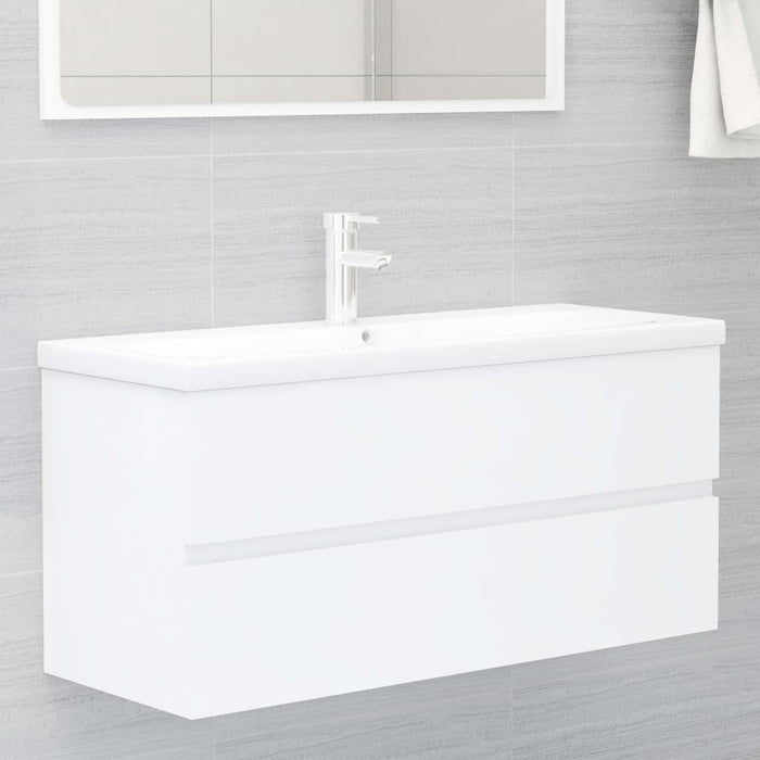 Mobile Bagno con Lavabo Integrato-Lavandino-Lavabo Bianco in Legno Multistrato 826591