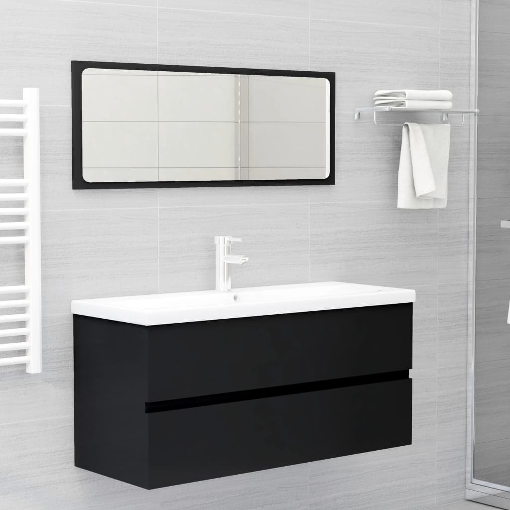 Mobile con Lavabo Integrato Nero in Legno Multistrato 3071658
