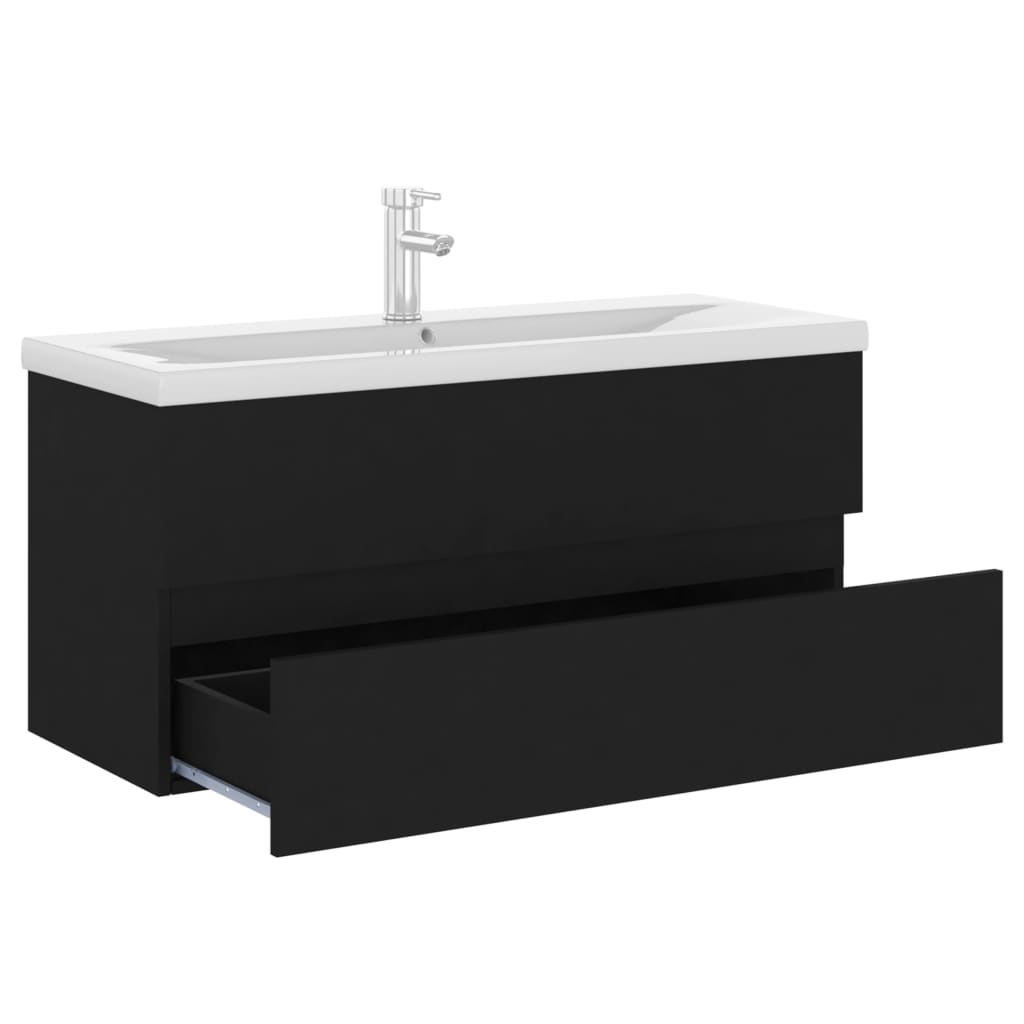Mobile con Lavabo Integrat-Armadietto da Cucina-Lavandinoo Nero in Legno Multistrato 758363