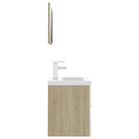 Set Mobili da Bagno Bianco e Rovere Sonoma in Truciolato