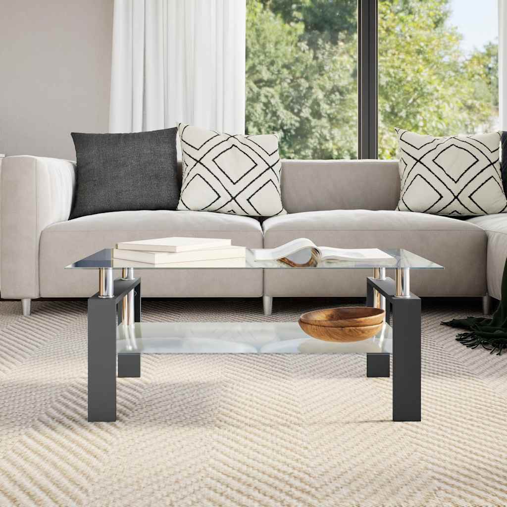 Tavolino Salotto Nero e Trasparente 95x55x40 cm Vetro Temperato cod mxl 29743