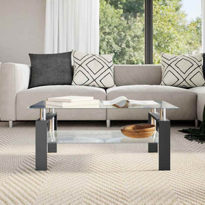 Tavolino Salotto Nero e Trasparente 95x55x40 cm Vetro Temperato cod mxl 29743