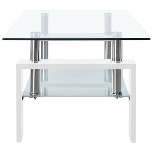 Tavolino Salotto Bianco e Trasparente95x55x40cm Vetro Temperato