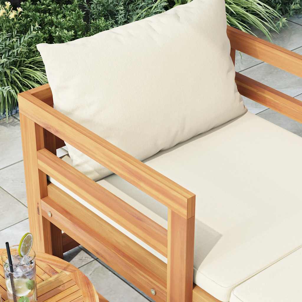 Lettino Prendisole con Cuscini Bianco Crema in Acacia Massello cod mxl 70747