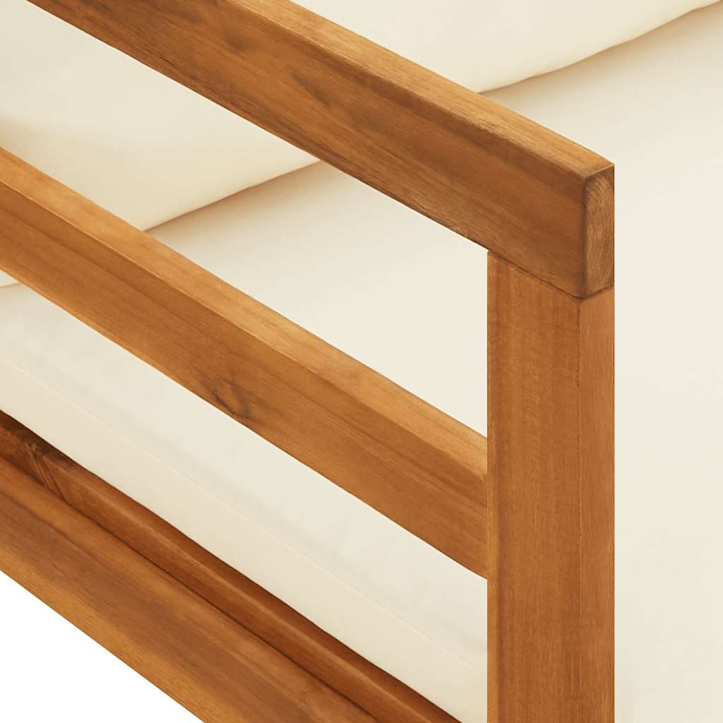 Lettino Prendisole con Cuscini Bianco Crema in Acacia Massello cod mxl 70747