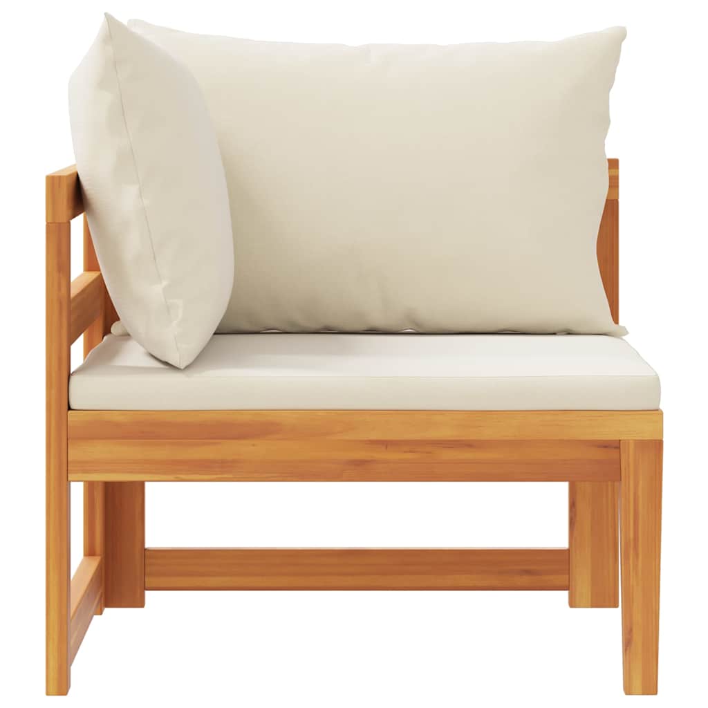 Divano Angolare con Cuscini-Sofa con Cuscini Bianco Crema in Massello di Acacia